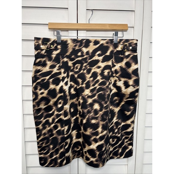 Calvin Klein Leopard Print Stretch Pencil Skirt Size 12 - Picture 1 of 9